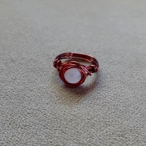 Antique copper pink opal wire wrapped ring